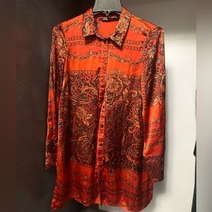 ZARA satin red long button down top in XS